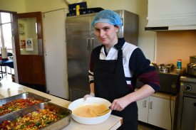 Student Meteka worked the mixing bowl. 