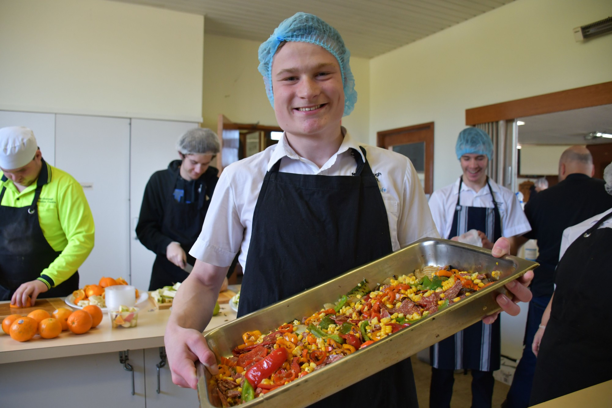 Maryborough Education Centre student Blake is one of 13 specialist school based apprenticeship and traineeship VCAL students currently making meals which are donated to The Salvation Army and Mill House for distribution to those in need.