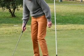 Raeleen Brooker can’t believe she missed this putt on the 14th green. 