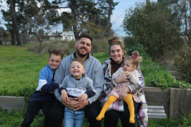 Harley and Nikita with daughter Isla and sons Paddy and Harry. 