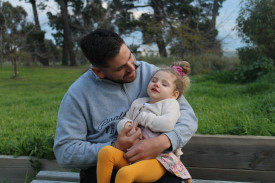 Harley shares a happy moment with daughter Isla, ahead of their big day tomorrow. 