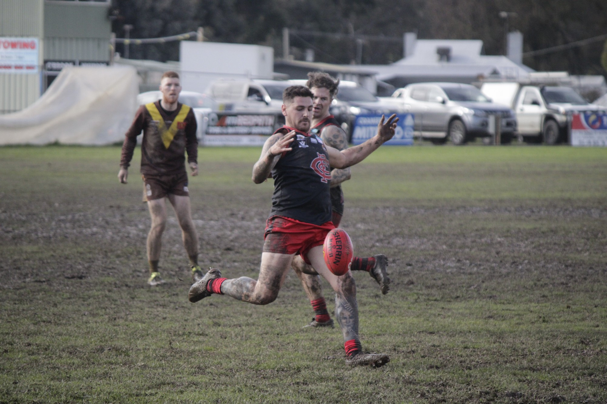 Harley Hunter fires away at goal for Carisbrook on his special day.