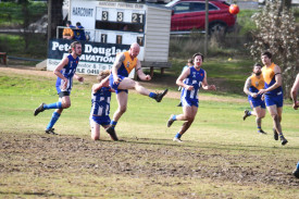Former AFL star Barry Hall was back on the Harcourt scene, chipping in two goals.