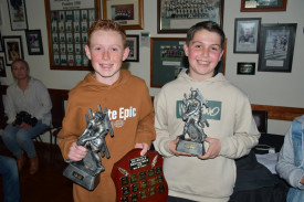  Maryborough under 12 best and fairest Chase Larkin and runner-up Hayden Bartlett.	