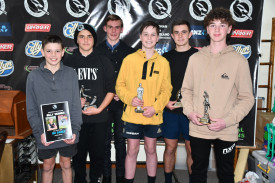 Maryborough under 14 trophy winners (left to right): Billy Skinner (100 games), Lachlan Condie (Coaches Award), Will Soulsby (Most Improved), Archie Chadwick, Sam Ross (Most Determined), Miller Bartlett (Most Courageous). 