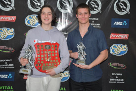 Maryborough under 16 best and fairest Kaian Constable and runner-up Jake Gavriliadis. 