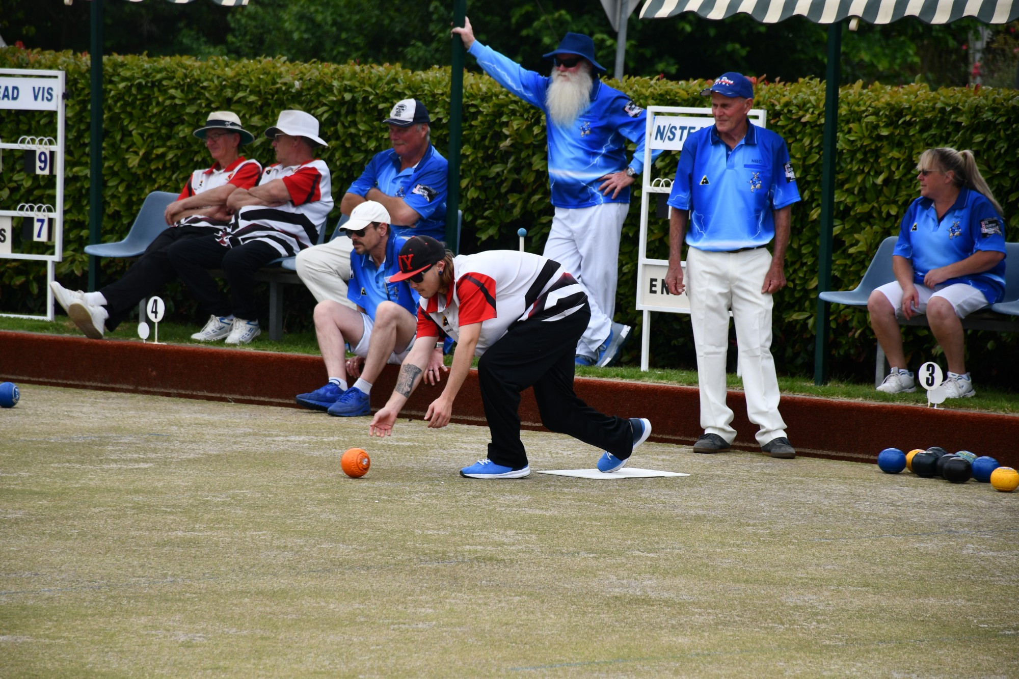Carisbrook’s Bradly Blackwell bowls in their strong win over Newstead White on Saturday.