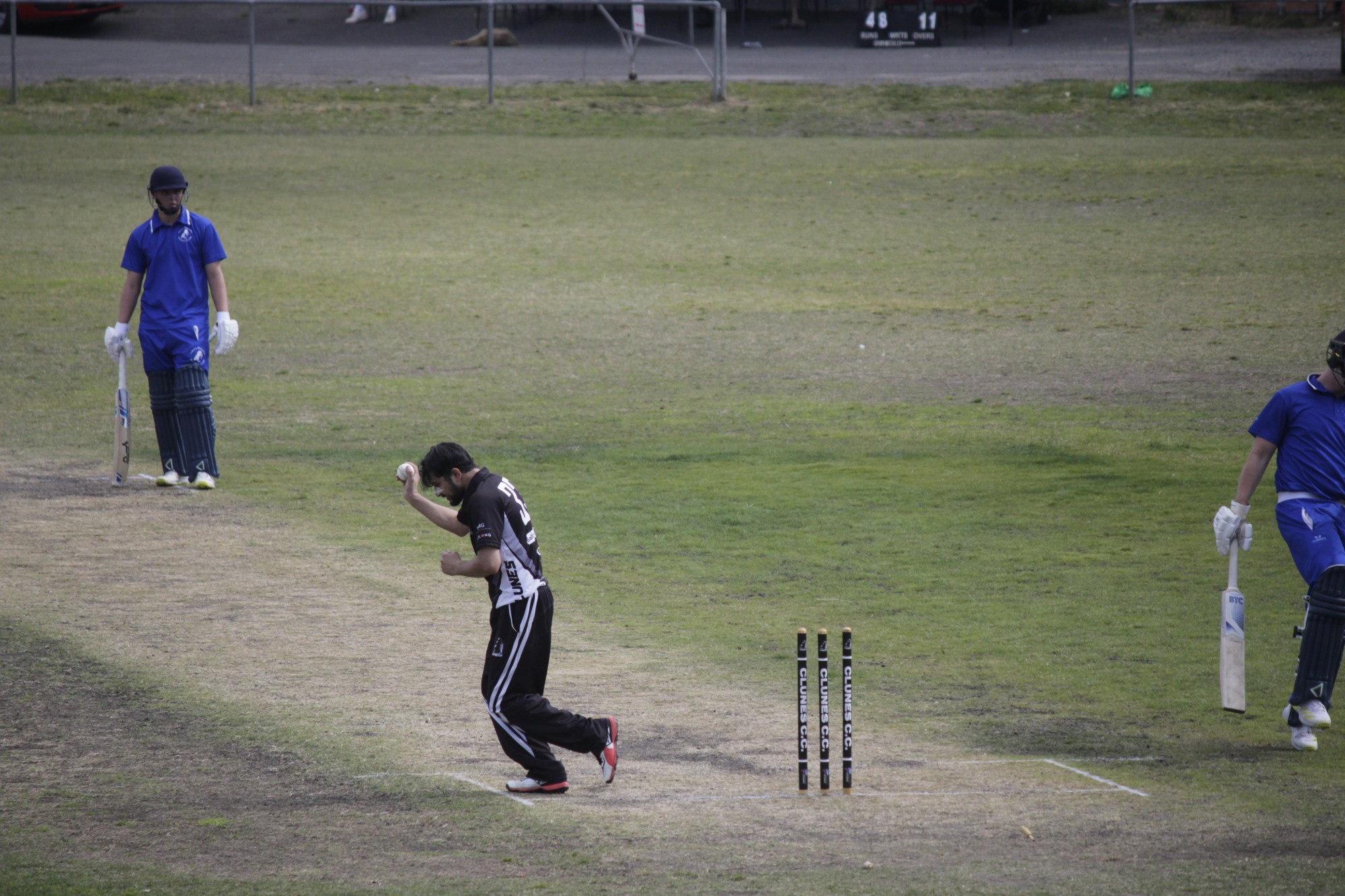 Clunes’ Shehzad Muhammad celebrates running out Colts Phelans’ Matt Scott