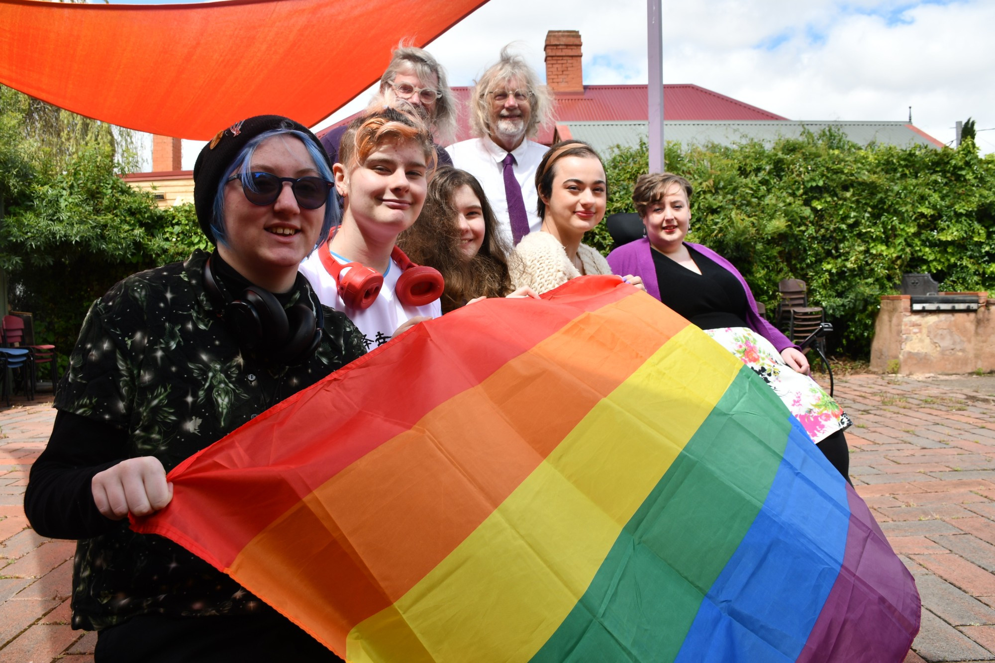 Charlotte Brown, Jasper Hanson, Claire Clarke, Sam Bundy and Rachael Diggle, with (back) Adrian Masterman-Smith and Lowen Clarke are ready for the festival.