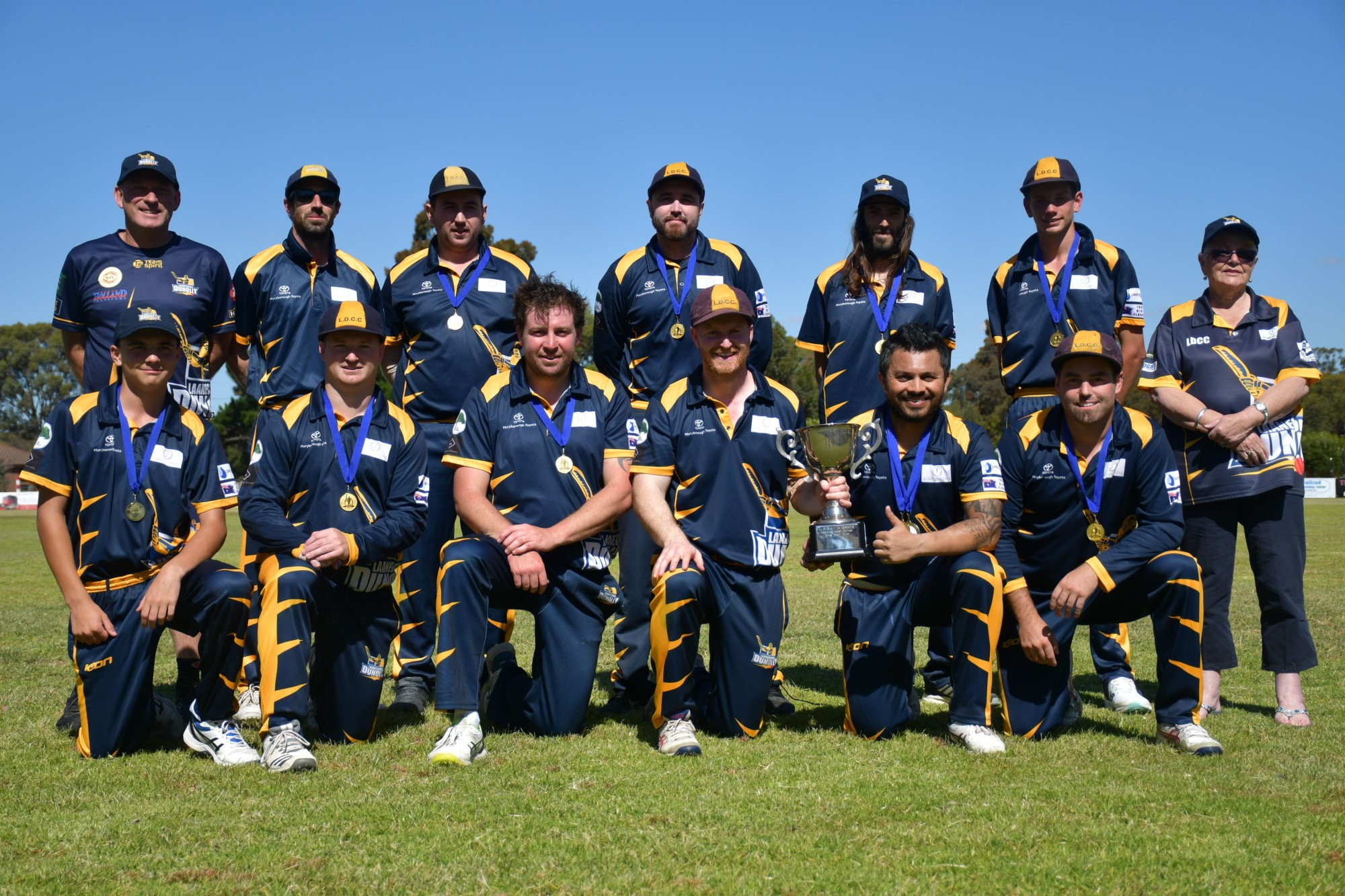 A grade one-day grand final winning team Laanecoorie-Dunolly after their eight-wicket victory against Colts Phelans on Saturday afternoon.