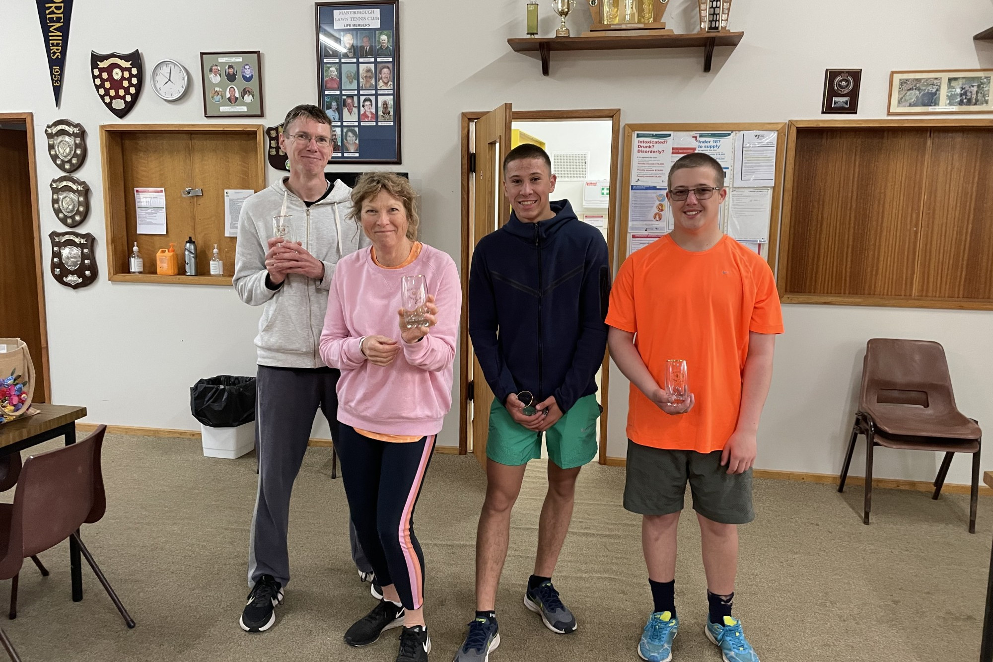 Representatives from Team Federer, winners of the Wednesday night competition for spring — Lyndon Tait, Kerry Leech, Arthur Distinguin and Liam Vosnesenskis.