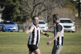 Maryborough celebrates a goal right on quarter time. 
