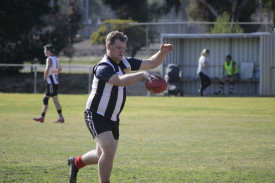 Maryborough’s Jayden McDonald lines up for goal. 