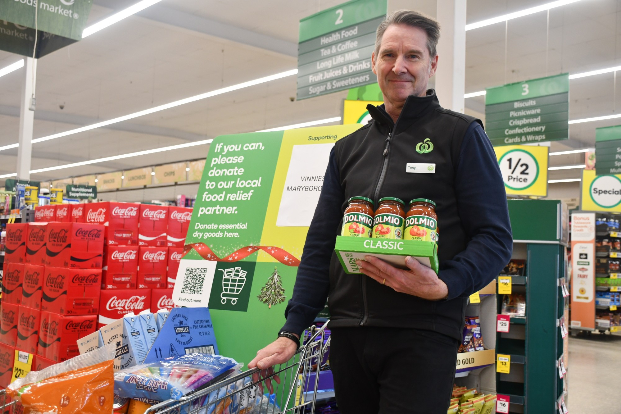 Woolworths Maryborough store manager Tony Byrne is asking residents to donate food items for a good cause.