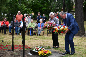 Maryborough Laurel Ladies’ June Gillespie and councillor Geoff Lovett laid wreaths at the service on Friday. 