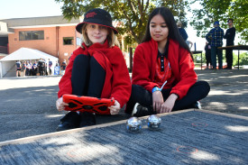 Carisbrook Primary School students Emilia and Danica gave robotics a shot.	