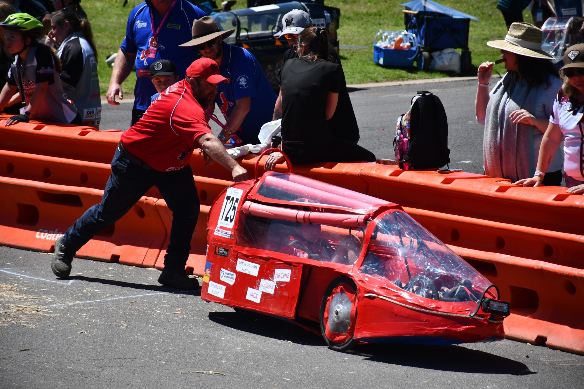 Briagolong Primary School’s Briag Bolters Red needed an almighty push out of pit lane.