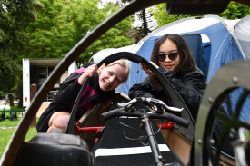  Haileybury students Keesha and Kirrily prepare for their race.