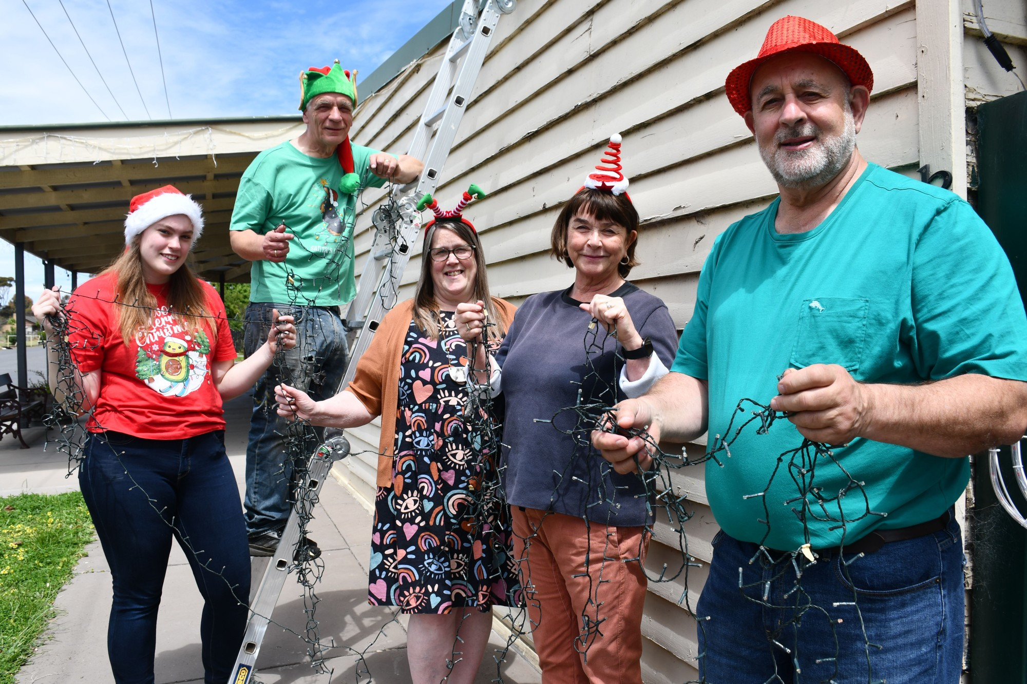 Talbot residents Margot and Chris Bettles, Trudy McLauchlan, Amanda Wedgewood and Gus Barda are preparing the streets of Talbot to shine their brightest for Friday’s Light Up Talbot event.