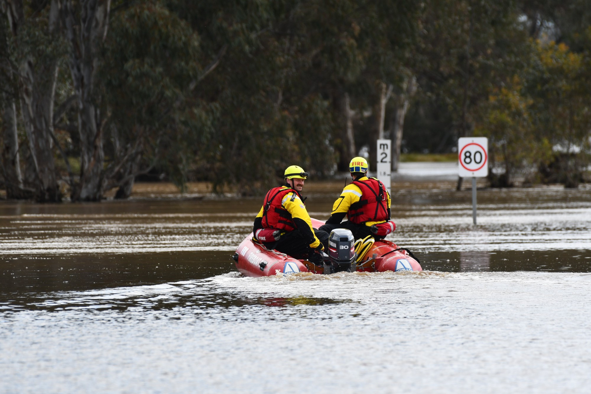 Fire Rescue Victoria turned out to Timor on Friday morning, taking to the water to rescue a truck driver who had driven into flood water on the Dunolly-Timor Road.