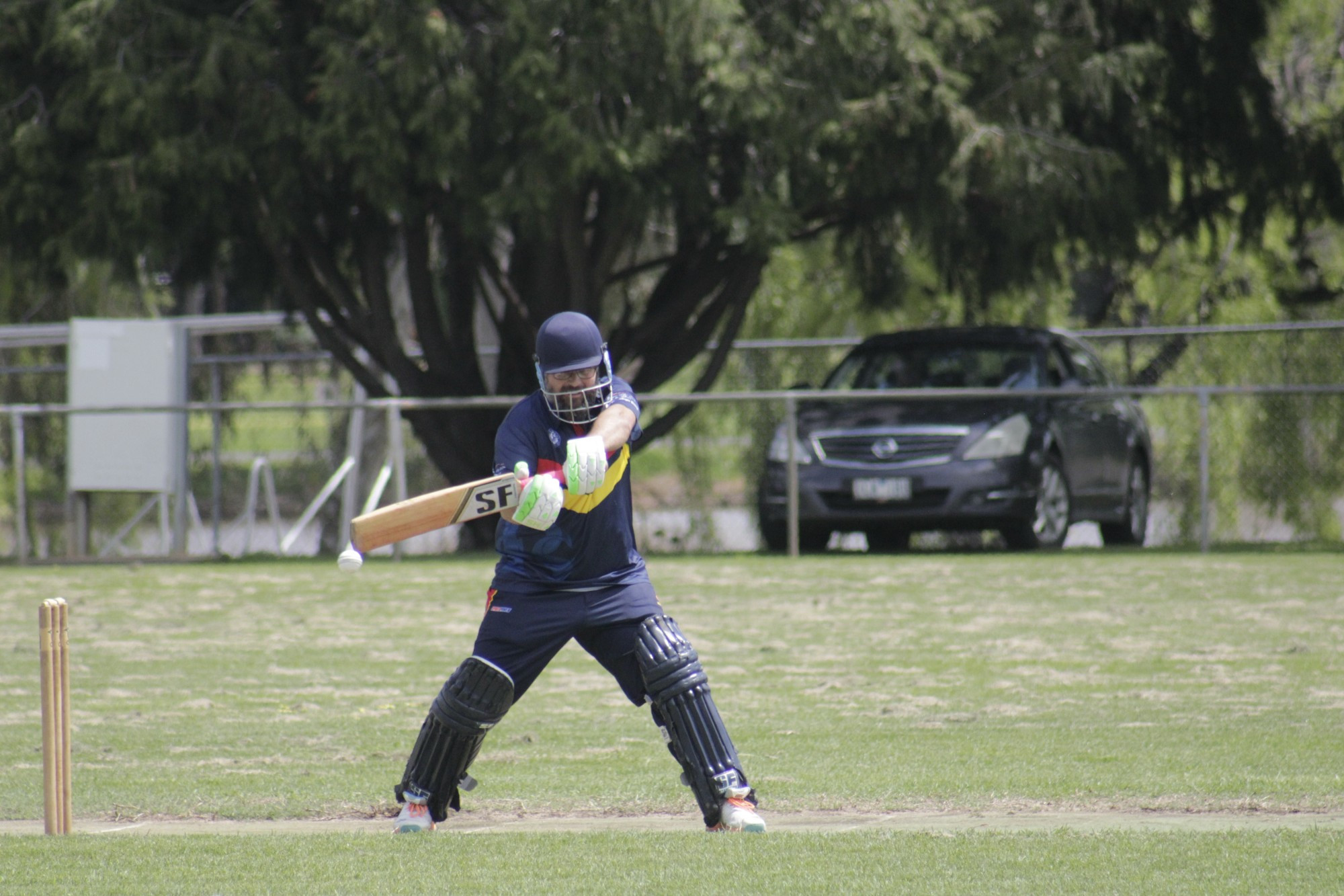 Beaufort’s Nick Stabbins plays at the ball last week. They’ll be looking to generate more runs this week to beat Clunes.