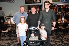 Graeme Wilson (centre back), son-in-law, Leith Hunter (left back), Damien Wilson (son, back right). Front: Grandchildren, Axel Hunter (6), Harvey Wilson (5 weeks) and Taylah Hunter (8). Photo: 060922 12