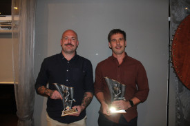 From left — runner-up of reserves best and fairest, Harcourt’s Nick Holden, and winner of the reserves best and fairest, Navarre’s Nick Murphy. 