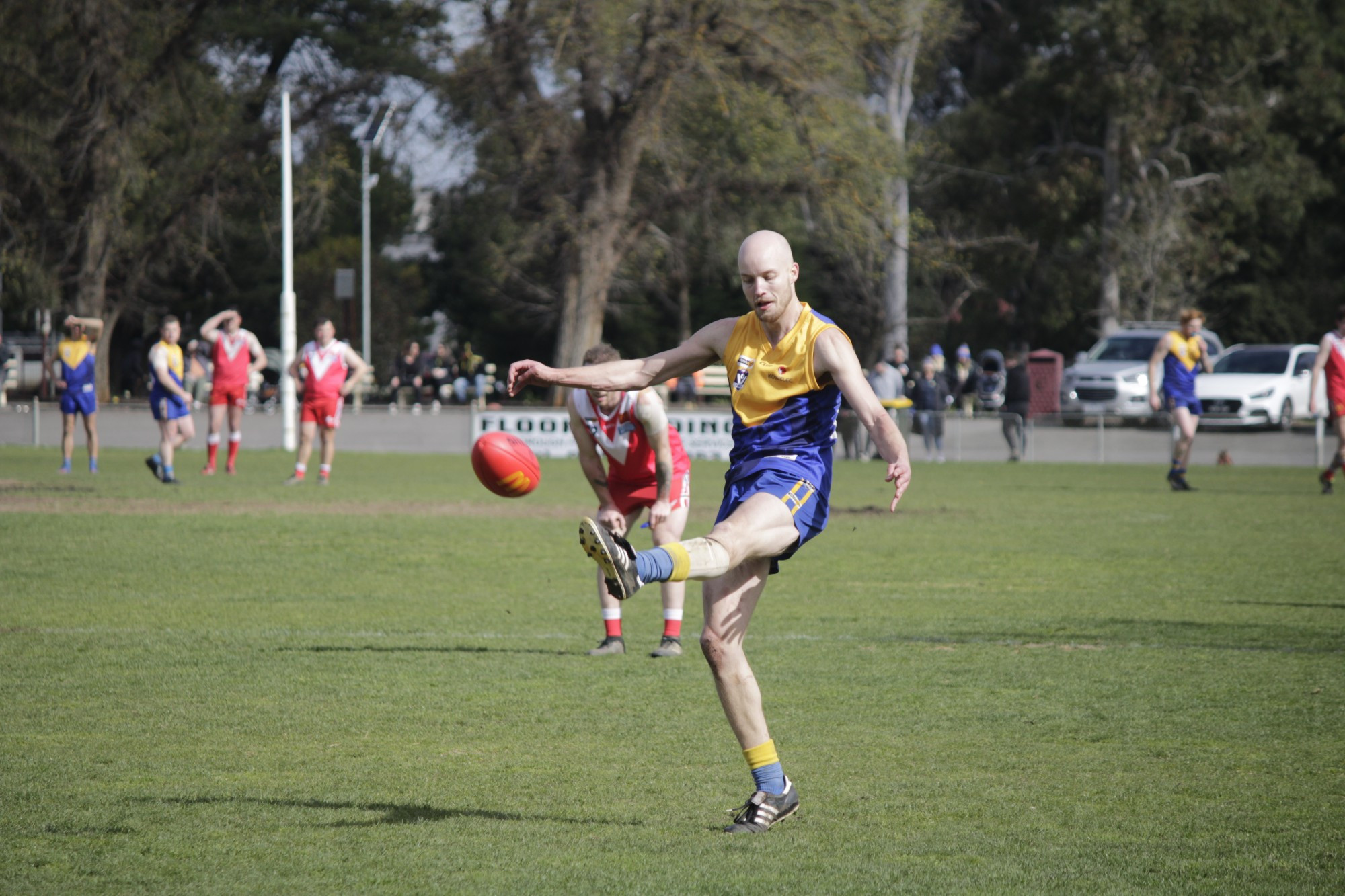 Brayden Frost puts through a goal for Harcourt against Natte Bealiba.