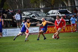 Harcourt’s Ben Leech reels around to attack the goals.