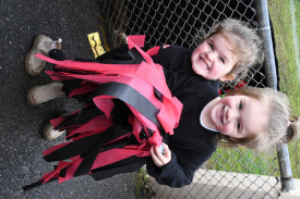 Two young Carisbrook supporters Mabel (5) and Lola (4) Chester had a ball at the footy. 