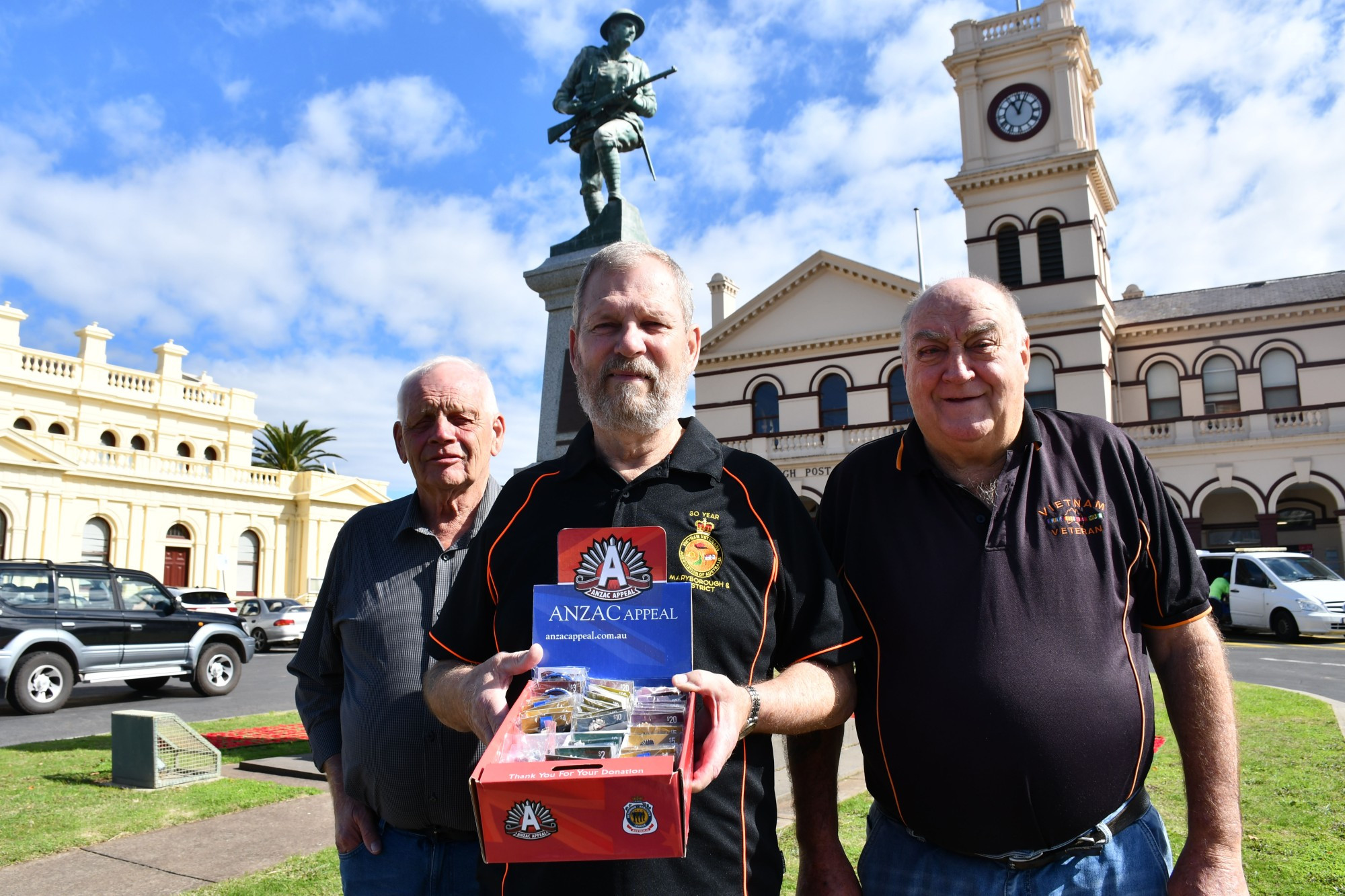 Maryborough RSL sub branch members Lee Turton, Ben Holscher and Danny McIver are encouraging residents to support this year’s Anzac Appeal. Photo: 210423 07