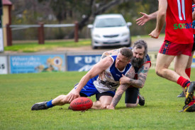 Glen Blackman-Cole lays a big tackle for the Pumas. Photo: 040823 14