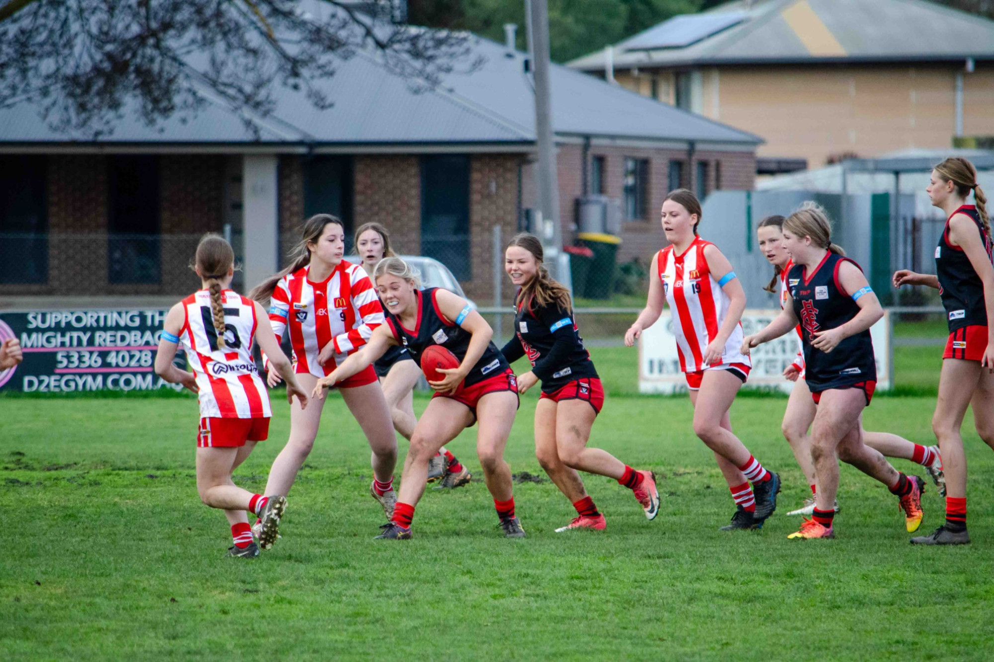 Carisbrook under 16 player Tiani Jardine broke a tackle in their game against the Ballarat Swans two weeks ago. Photo: 040823 13