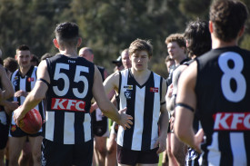 Marshall Murray pumps up his senior side as they run out for one last time. Photo: 220823 39