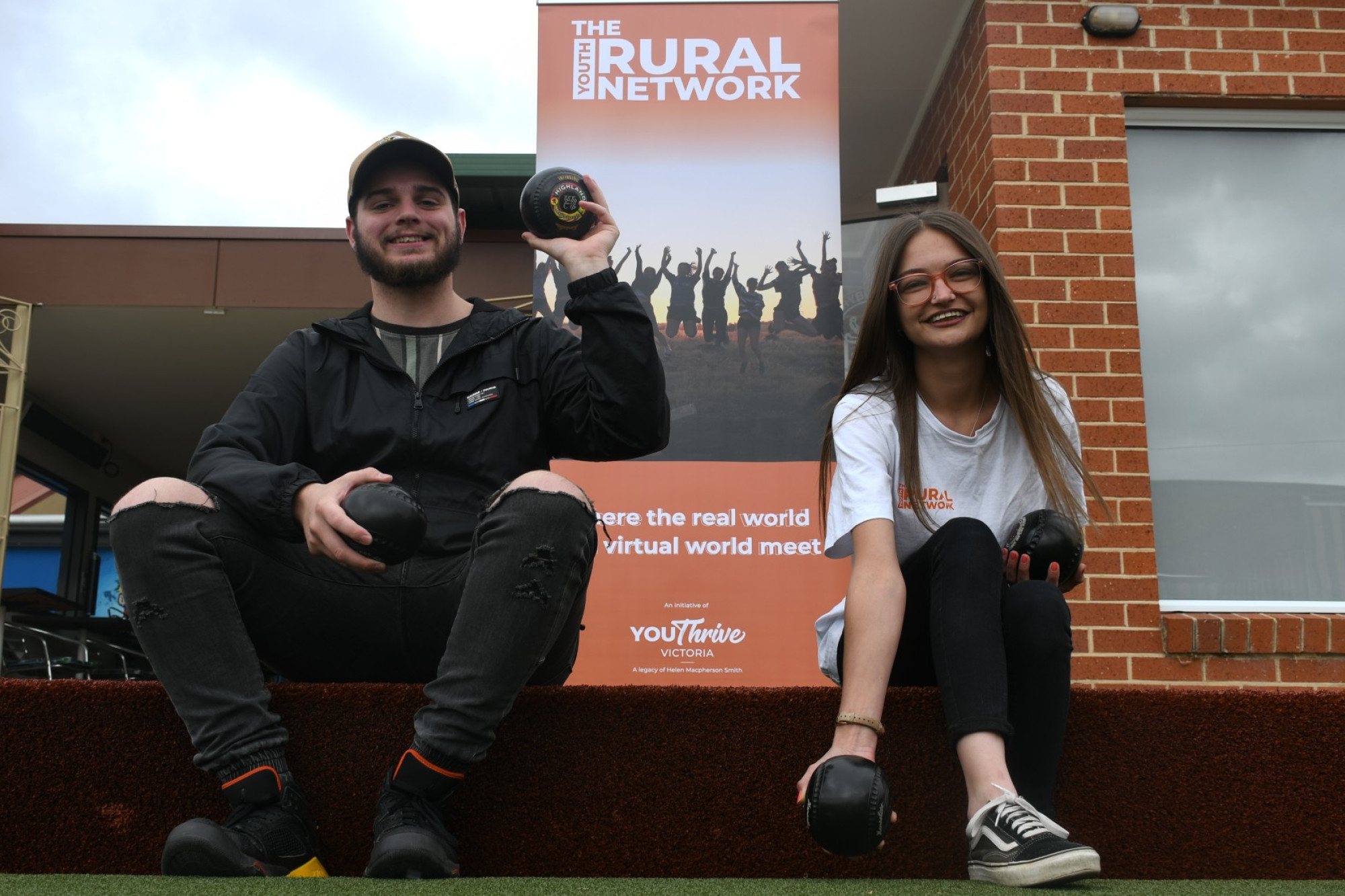 Theta Nu Sigma director Tyson Spokes and Youthrive’s Courtney Casey are asking young adults to join in on the fun at the barefoot bowls event. Photo: 030223 13