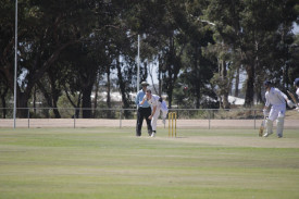 Jaxon Smyth was on the hunt for wickets for Clunes on Saturday. Photo: 210223 12 