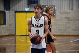 Bray Bartlett prepares to shoot a free-throw for Maryborough Blazers’ under 18s boys. Photo: 210223 17