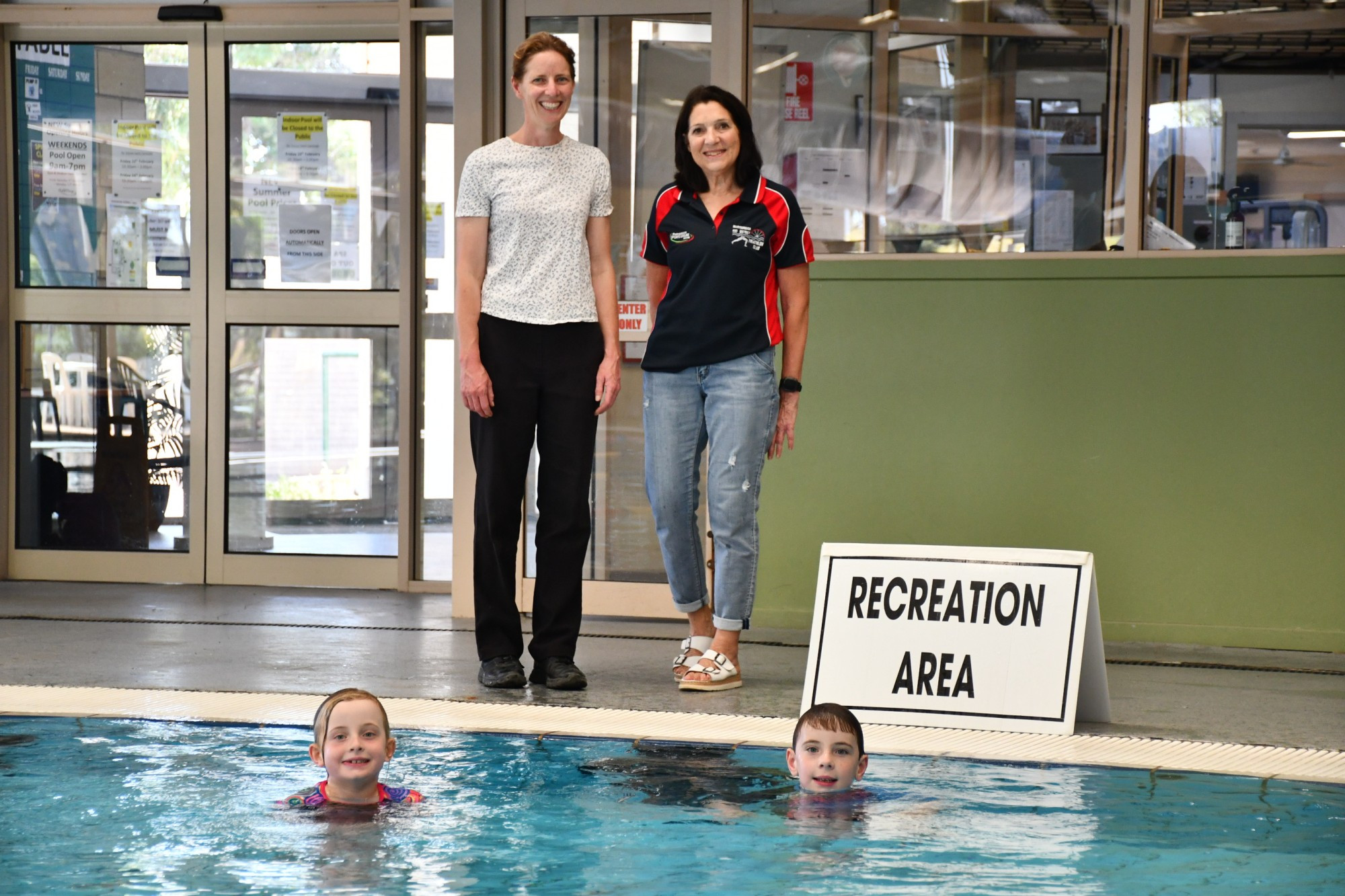 Bridget Cain (front left) and Patrick Cain (front right) are ready for the KIDZ triathlon, as are Kate Cain (back left) and Jenny Barras (back right). Photo: 240223 17