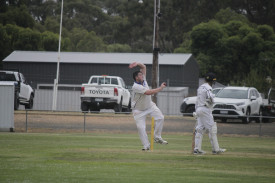 Dayne Baker was on the charge for Colts Phelans on Saturday, taking two quick wickets. Photo: 280223 04