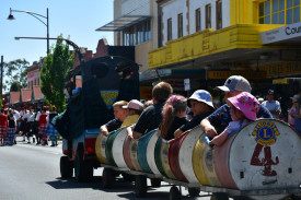 Kids enjoyed their time on the Lions train as it rolled down High Street as part of the morning parade.	