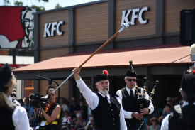 Members of the Geelong Highland Pipe Band performed in High Street during the parade.	