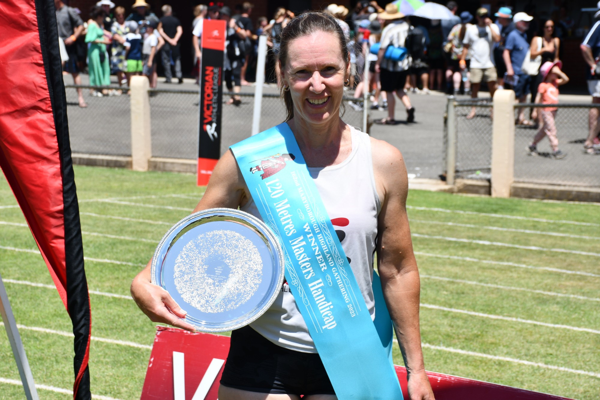 Sonya Pollard after saluting in the 120 m Masters Open category.
