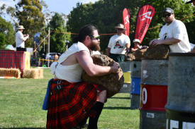 Melbourne’s Cam Taylor tried his hand at the Heavy Stones Final. 