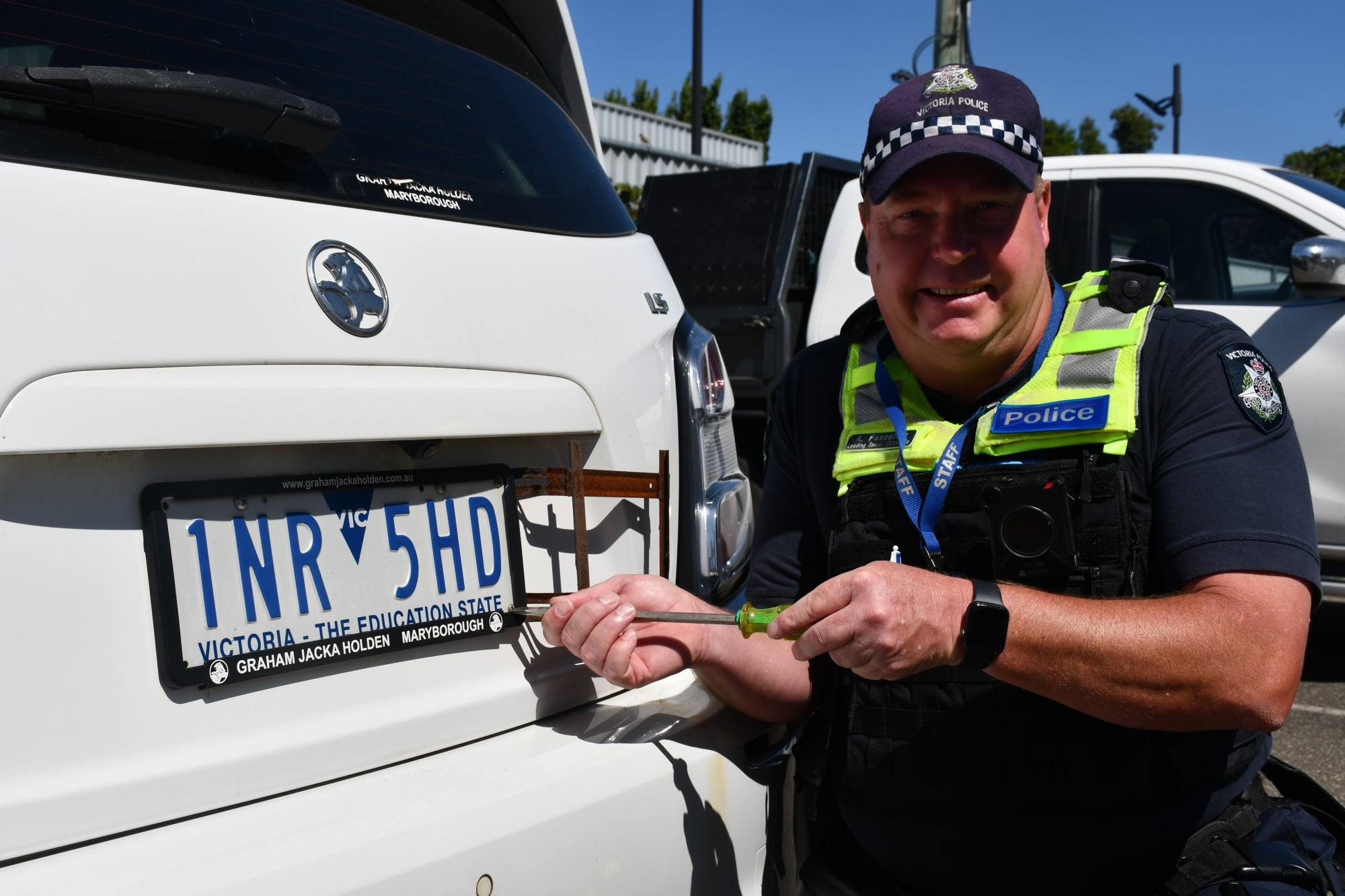 Central Goldfields Highway Patrol Leading Senior Constable Anthony Passalick is encouraging residents to have anti-theft screws installed with their number plates.