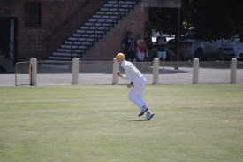 Mitch McClure breaks Laane’s second-wicket partnership with a good catch.	