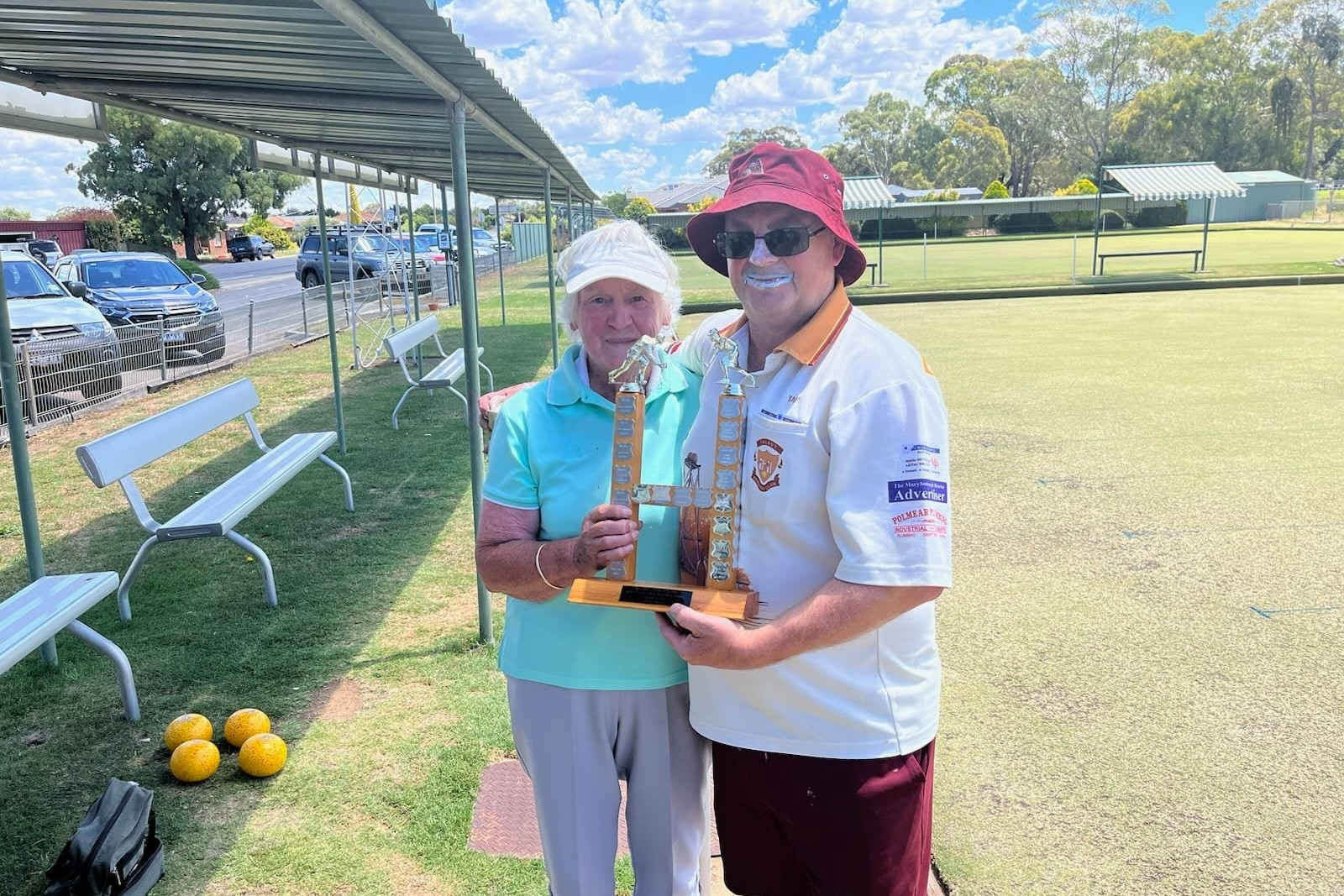 Barb Crossley and Paul Radstock after taking out the Goldfields State Mixed Pairs title. Photo: Supplied
