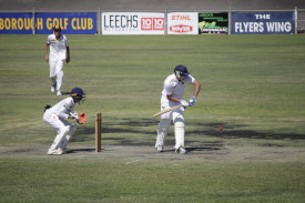 Maryborough’s Mick Malik works hard to protect his wicket.