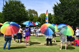 An opening ceremony which included a speech from Central Goldfields Shire mayor Grace La Vella marked the beginning of Pride Fest. Photo: 310123 18