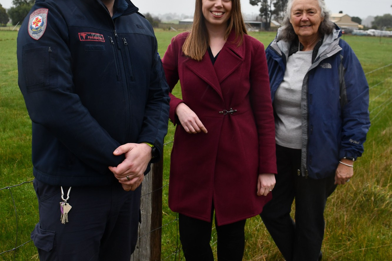 Member for Ripon Martha Haylett (centre) stopped by the new Avoca ambulance station site with Ambulance Victoria Grampians area manager Andrew Fleming and Advance Avoca’s Marg Pilgrim on Tuesday to announce a contractor has been appointed.