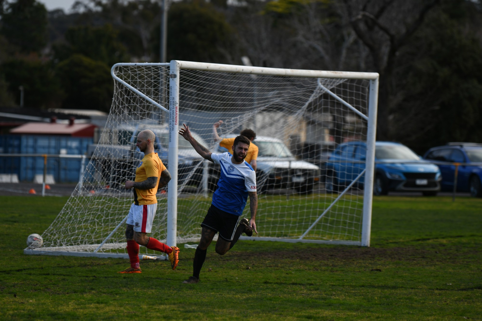 Brett Davy celebrates after scoring Maryborough’s second goal of the afternoon on Sunday. Photo: 140723 14